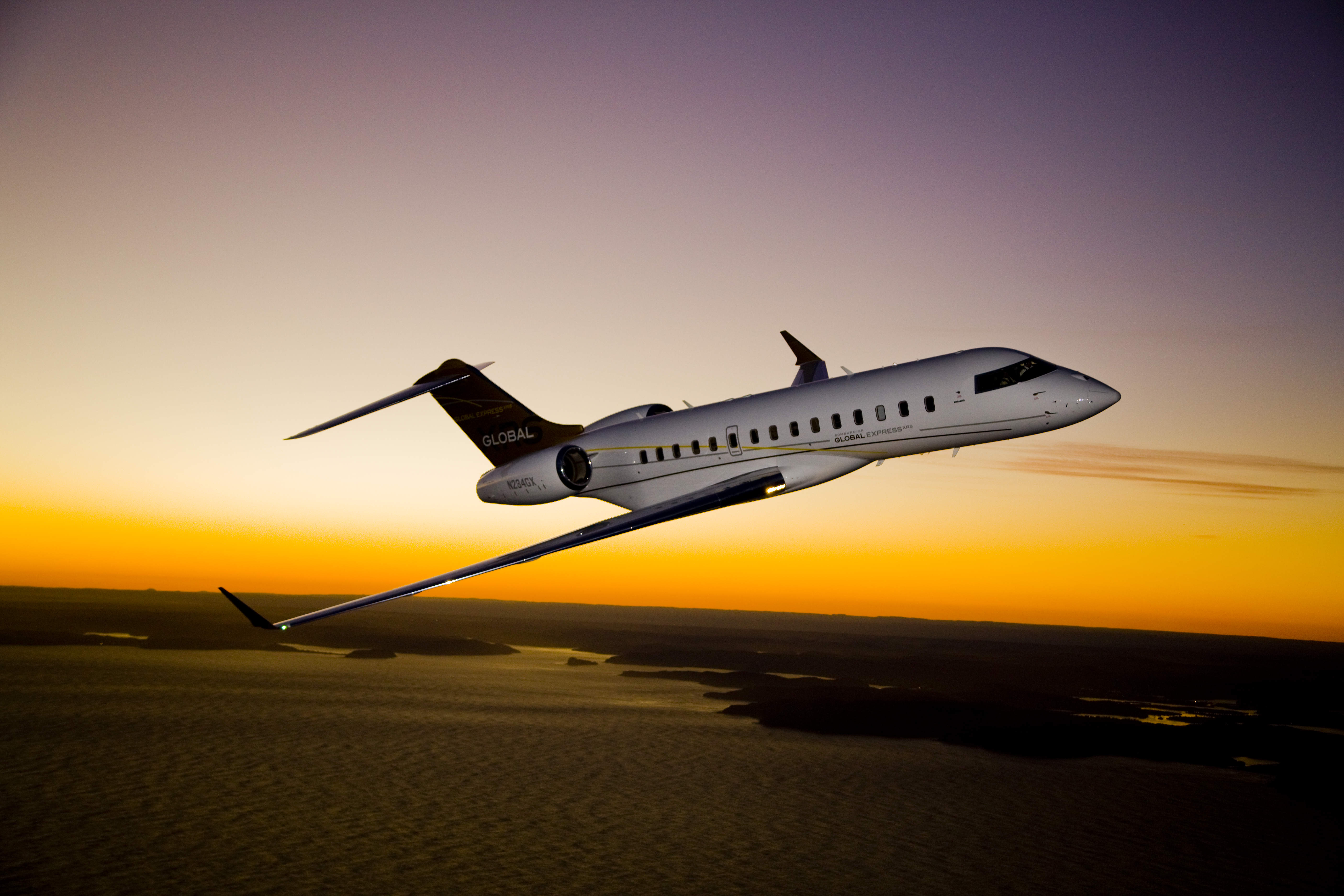 Private jet at dusk